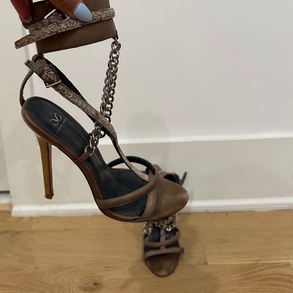 Monika Chiang Shoes - Monika Chiang Beige Domina Cuff Chain Heels Shoes Stilettos Sandals Size 38